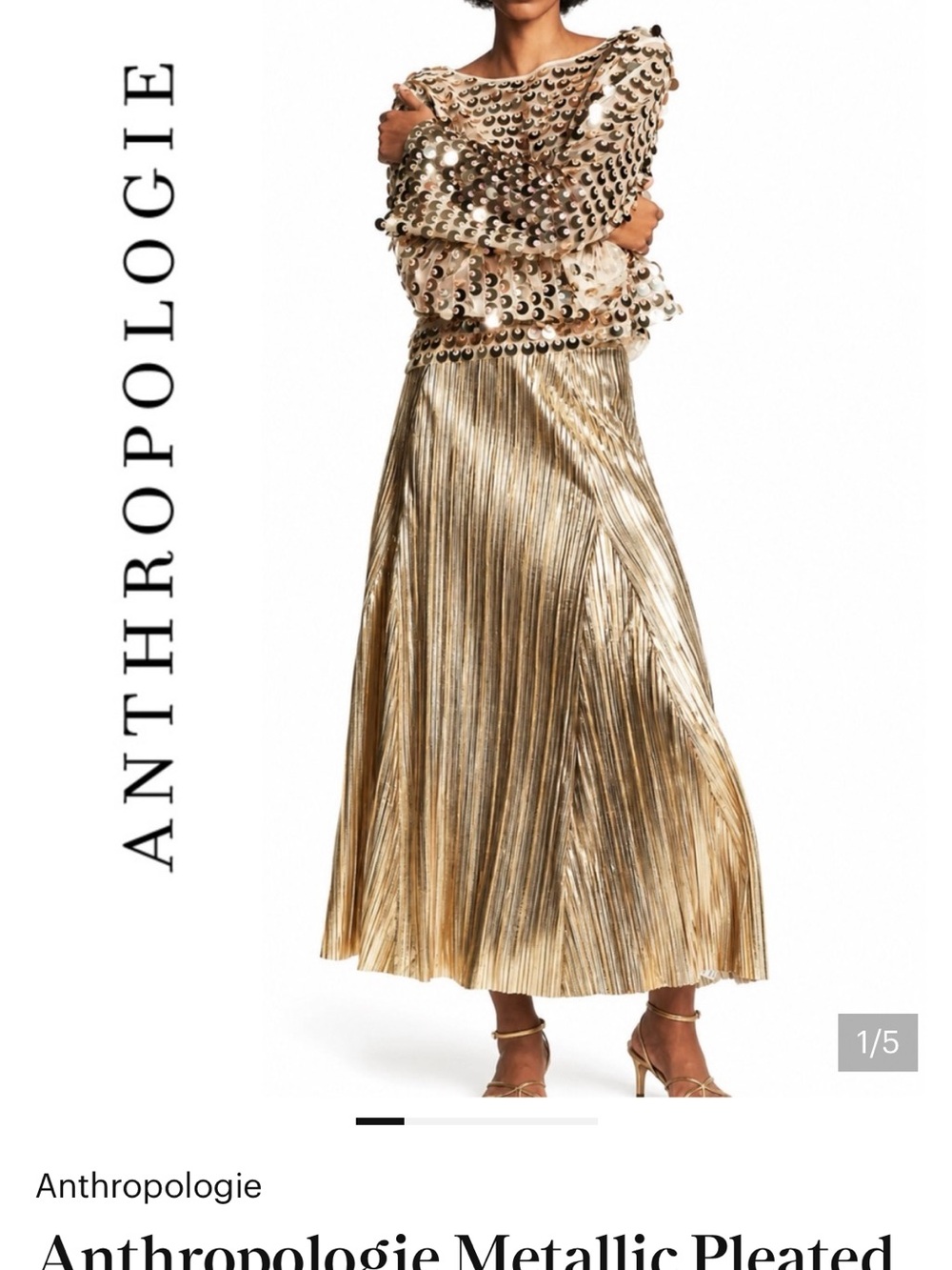 Anthropologie Metallic Pleated Maxi Skirt - Gold - Picture 2 of 2